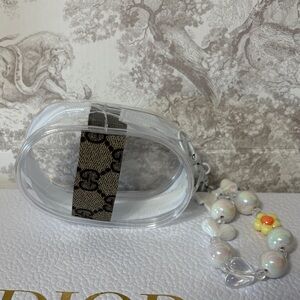Up cycled Gucci Mini clear zipper pouch with keychain/bag charm